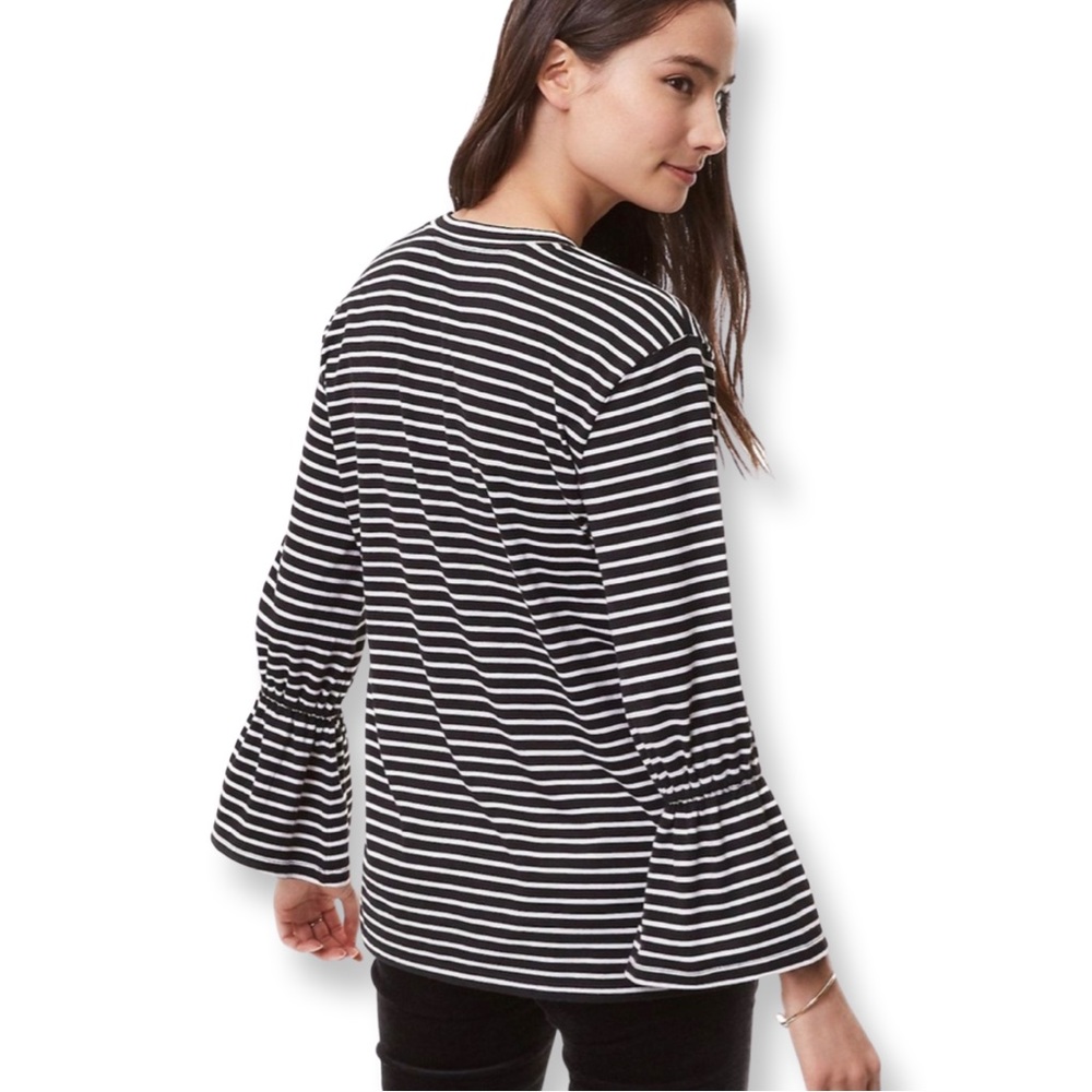 LOFT Striped Long Sleeve Top with Red Floral Embroidery - Picture 3 of 9